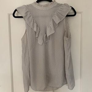 high neck ruffle front sleeveless chiffon top